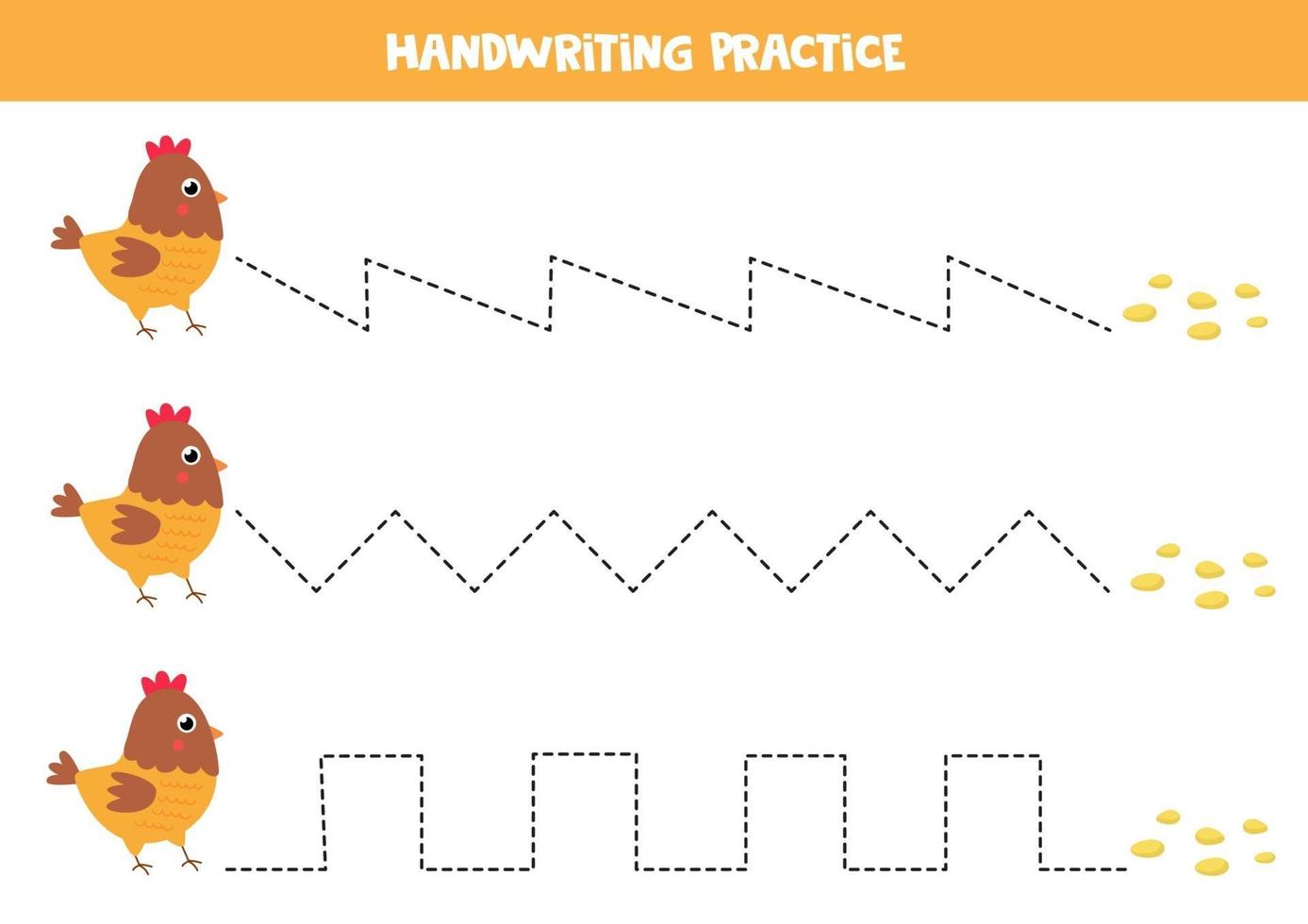 Trace the lines between cartoon hen and seeds. vector