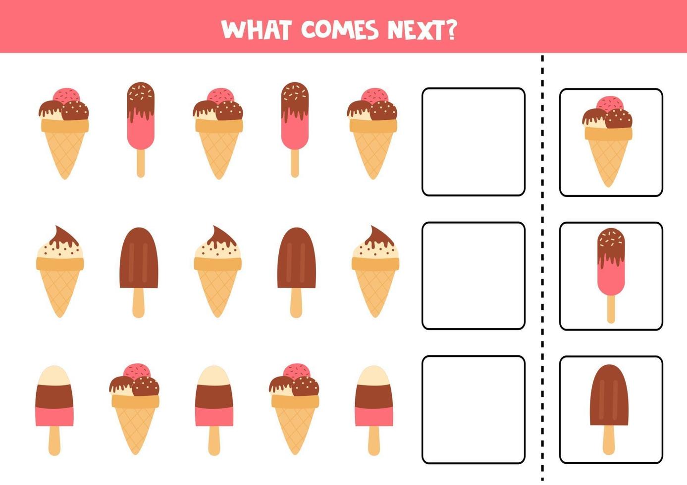 What comes next with cartoon ice creams. vector