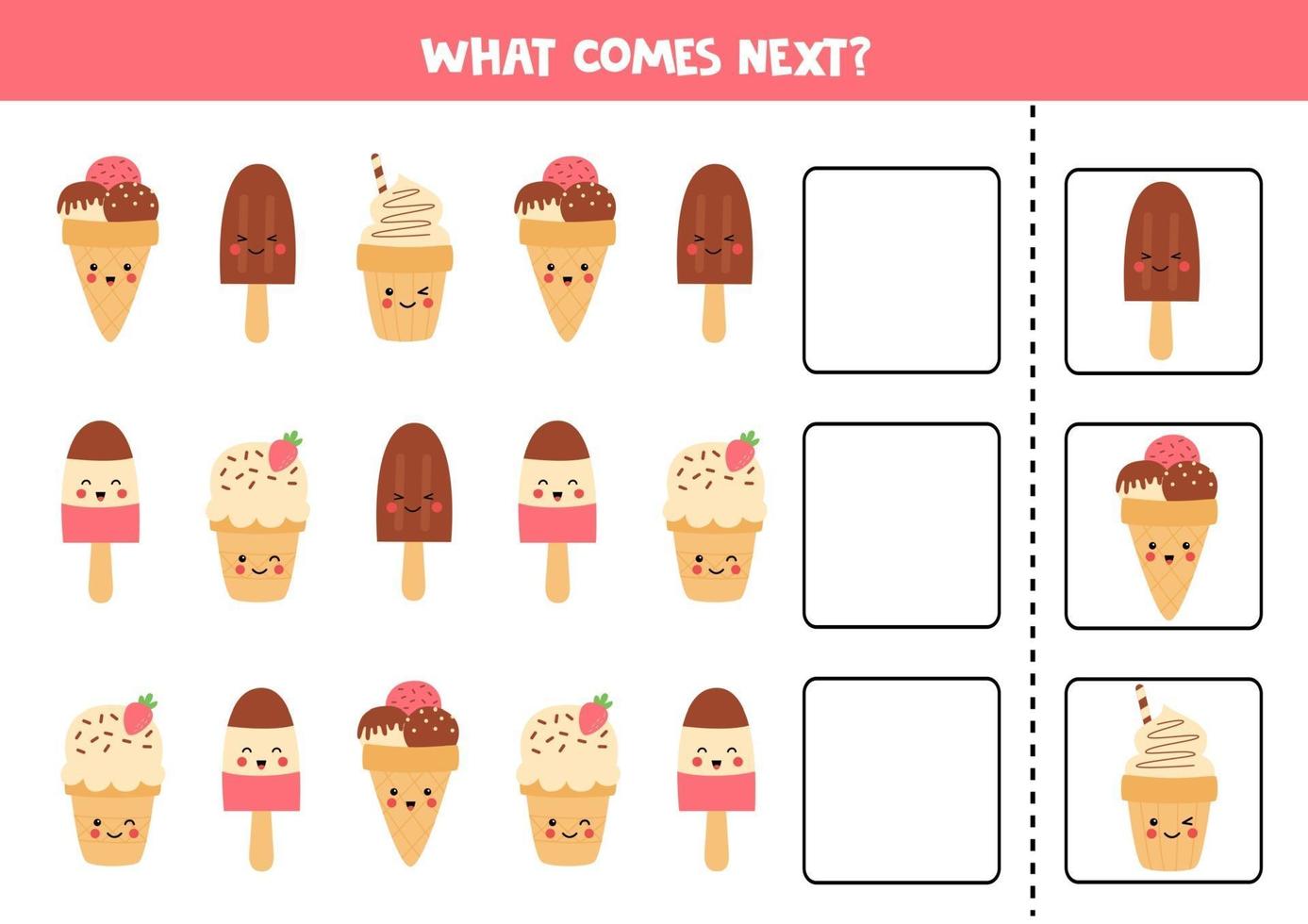 Which cute kawaii ice cream comes next. vector