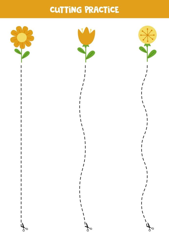 Cutting practice for children. Cute colorful flowers. vector
