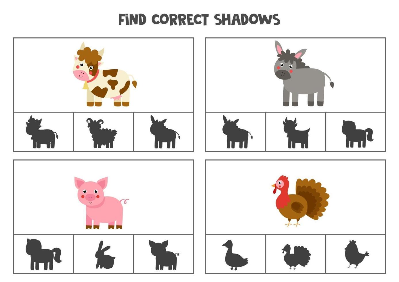 Find correct shadow. Printable clip card games for children. vector