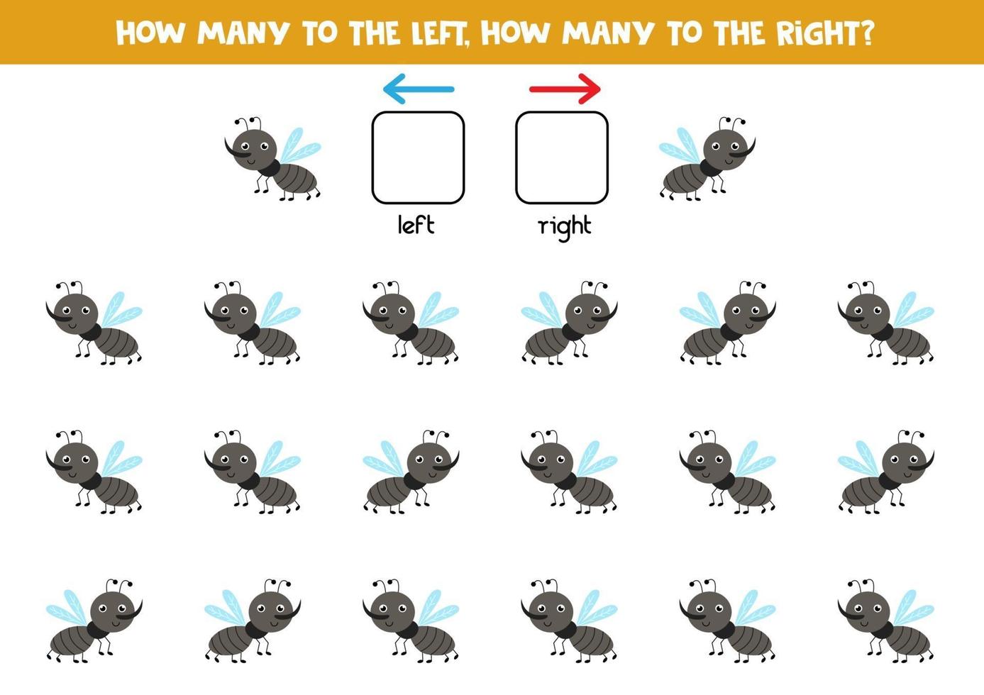 Left or right with cute gnat. Logical worksheet for preschoolers. vector