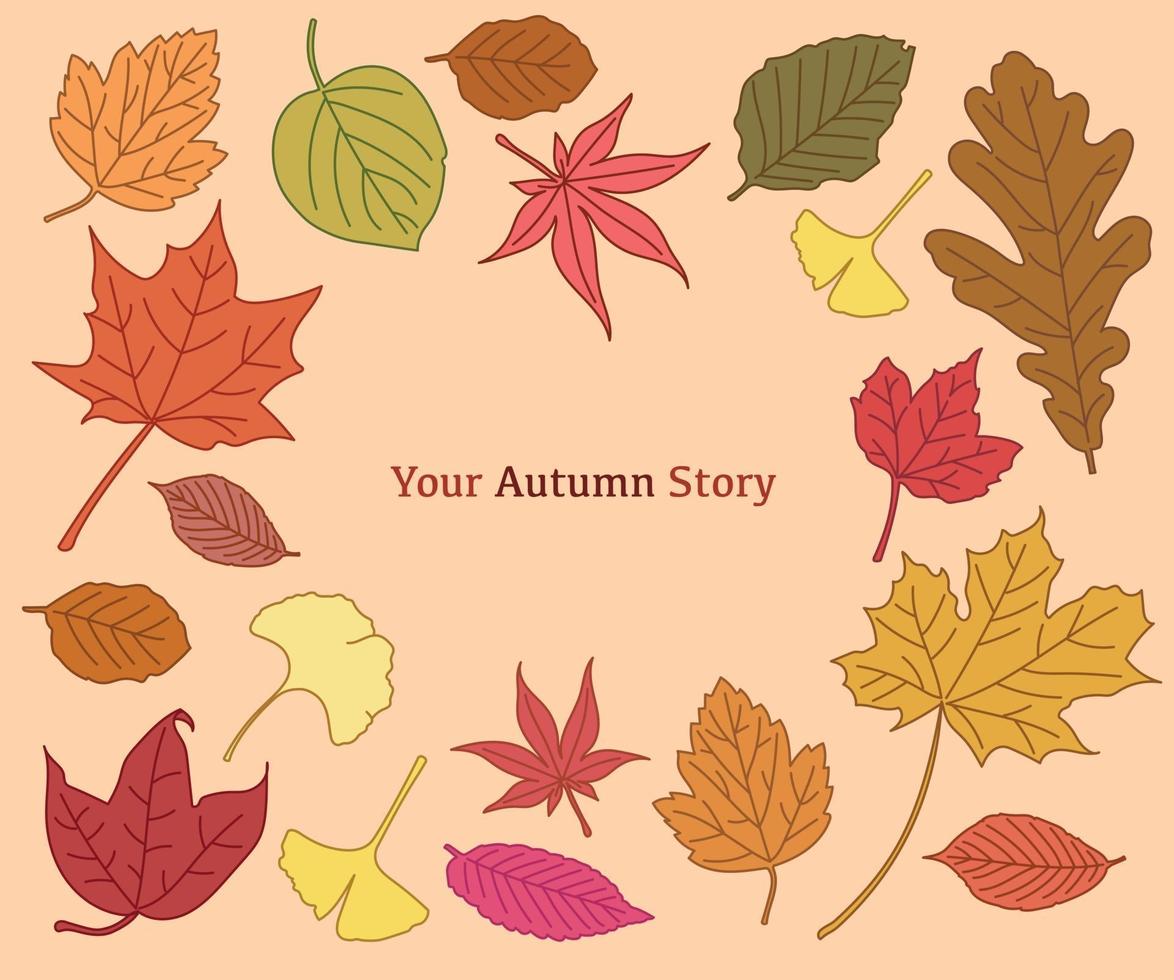 A collection of autumn leaves colored red and yellow. hand drawn style vector design illustrations.