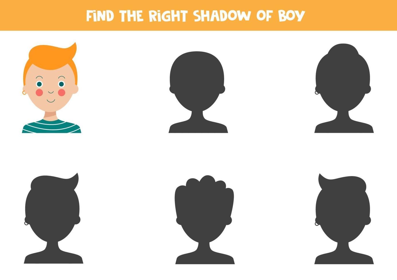 Find the correct shadow of cute cartoon man. vector