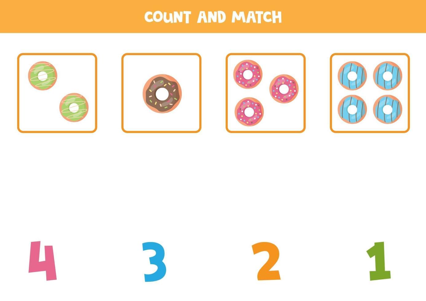Math worksheet for kids. Counting game with cute cartoon donuts. vector