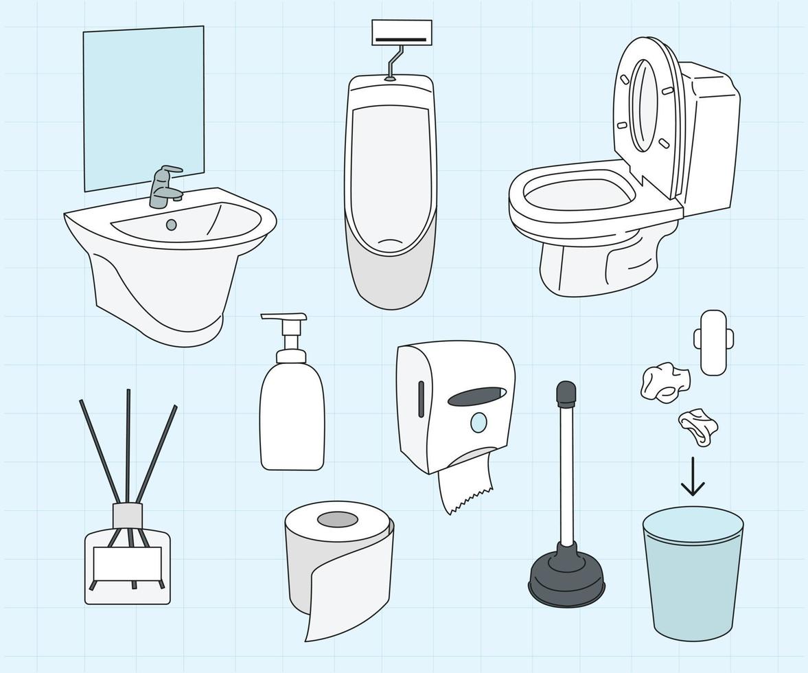 colección de objetos de baños públicos. ilustraciones de diseño de vectores de estilo dibujado a mano.