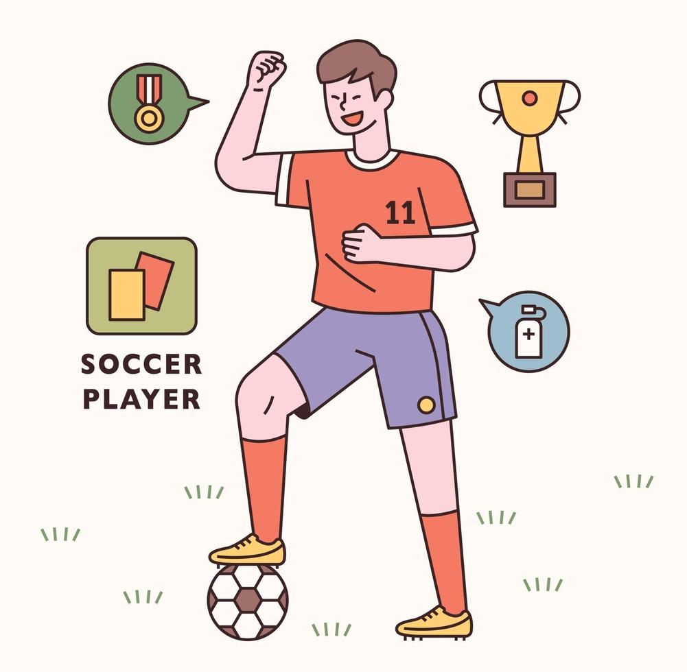 conjunto de iconos y personajes de jugador de fútbol. Ilustración de vector mínimo de estilo de diseño plano.