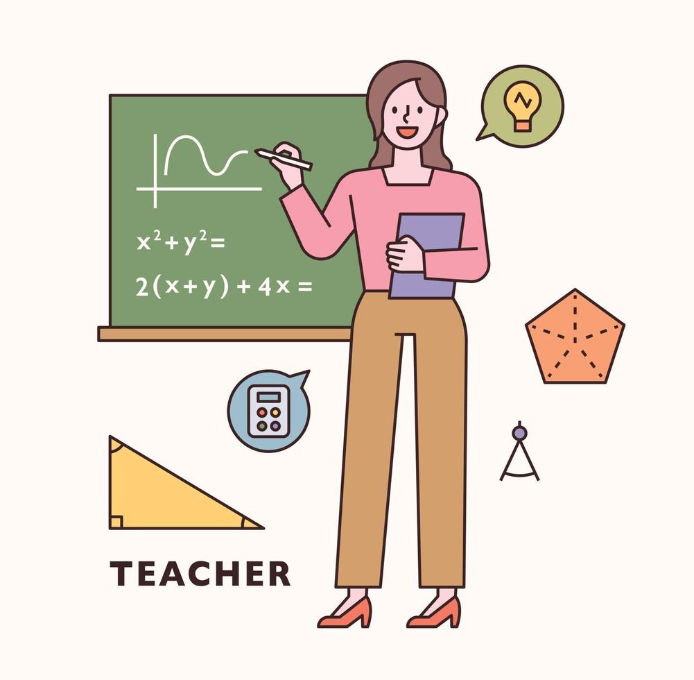 Teacher character and icon set. flat design style minimal vector illustration.