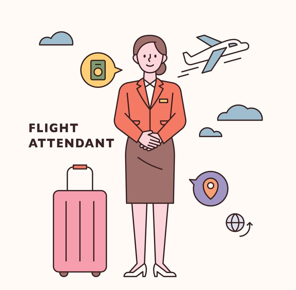 Stewardess character and icon set. flat design style minimal vector illustration.