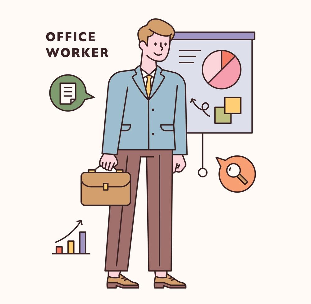 Office worker character and icon set. flat design style minimal vector illustration.