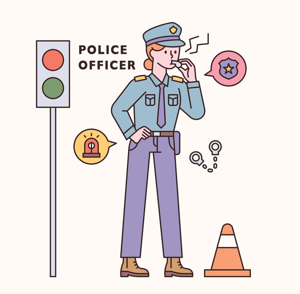 police officer character and icon set. flat design style minimal vector illustration.