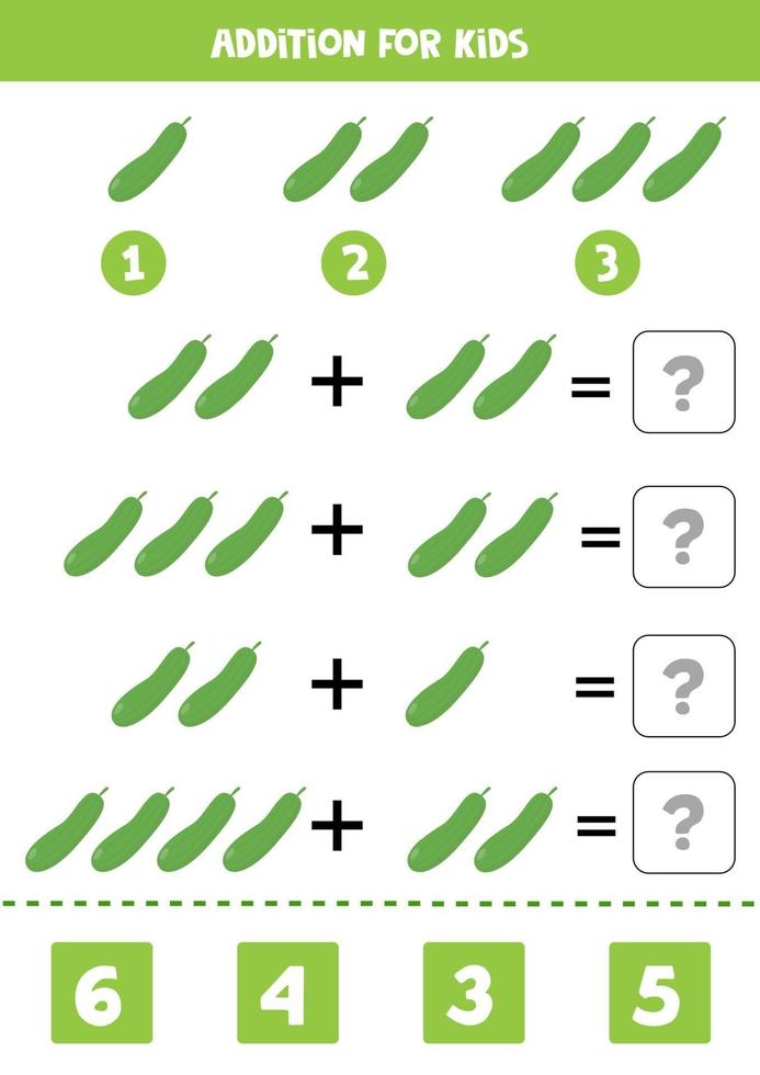 adición con pepino. resuelve la ecuación. juego de matemáticas para niños. vector