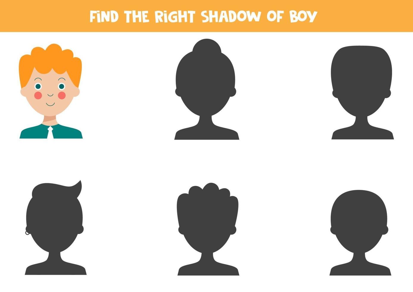 Find the correct shadow of the cute cartoon young man. vector