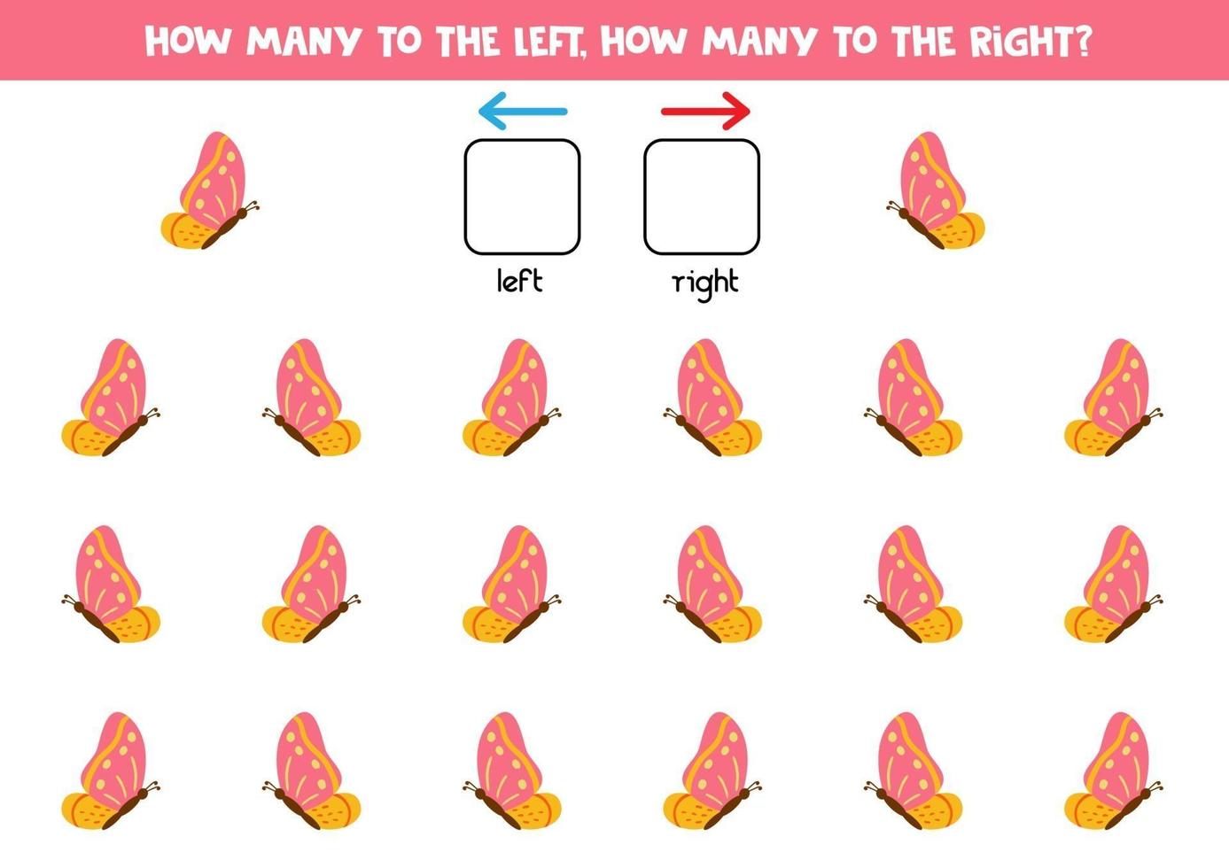 How many butterflies fly to the left and how many to the right. vector