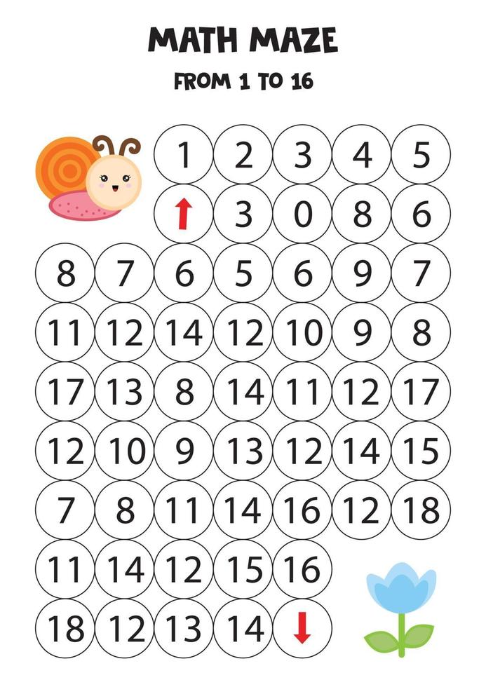 Math game for children. Snail goes to the flower. vector