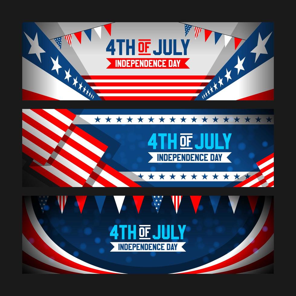 4th Of July Banner Set With Realistic American Flag vector