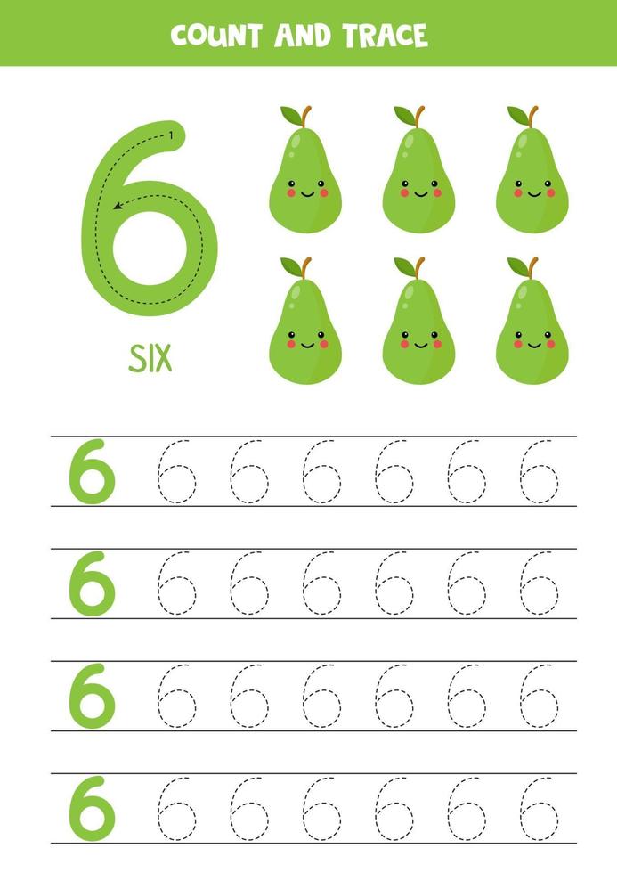 Worksheet for learning numbers with cute giraffe. Number six. vector