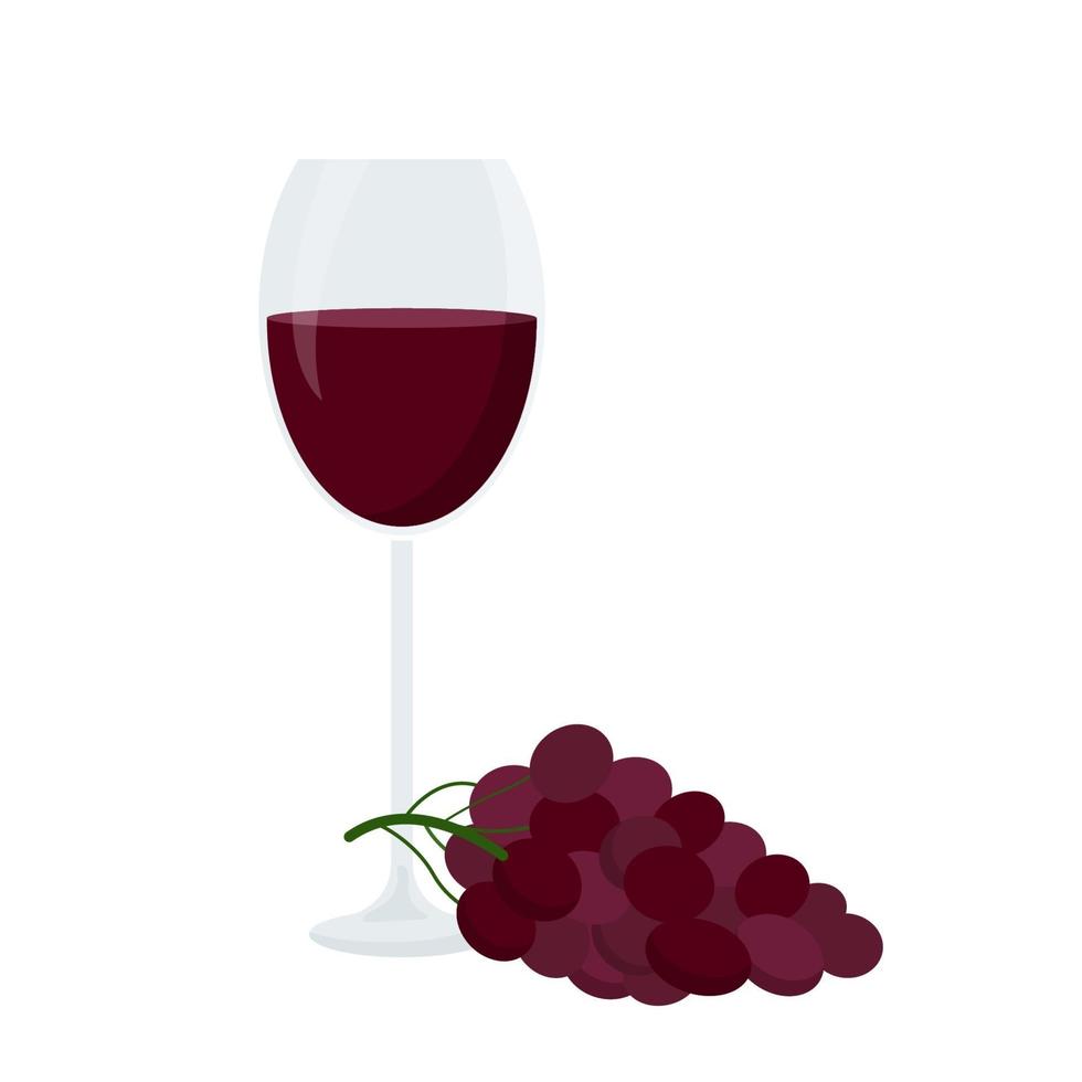 una copa de vino tinto con uvas. ilustración vectorial aislado en un fondo blanco. vector