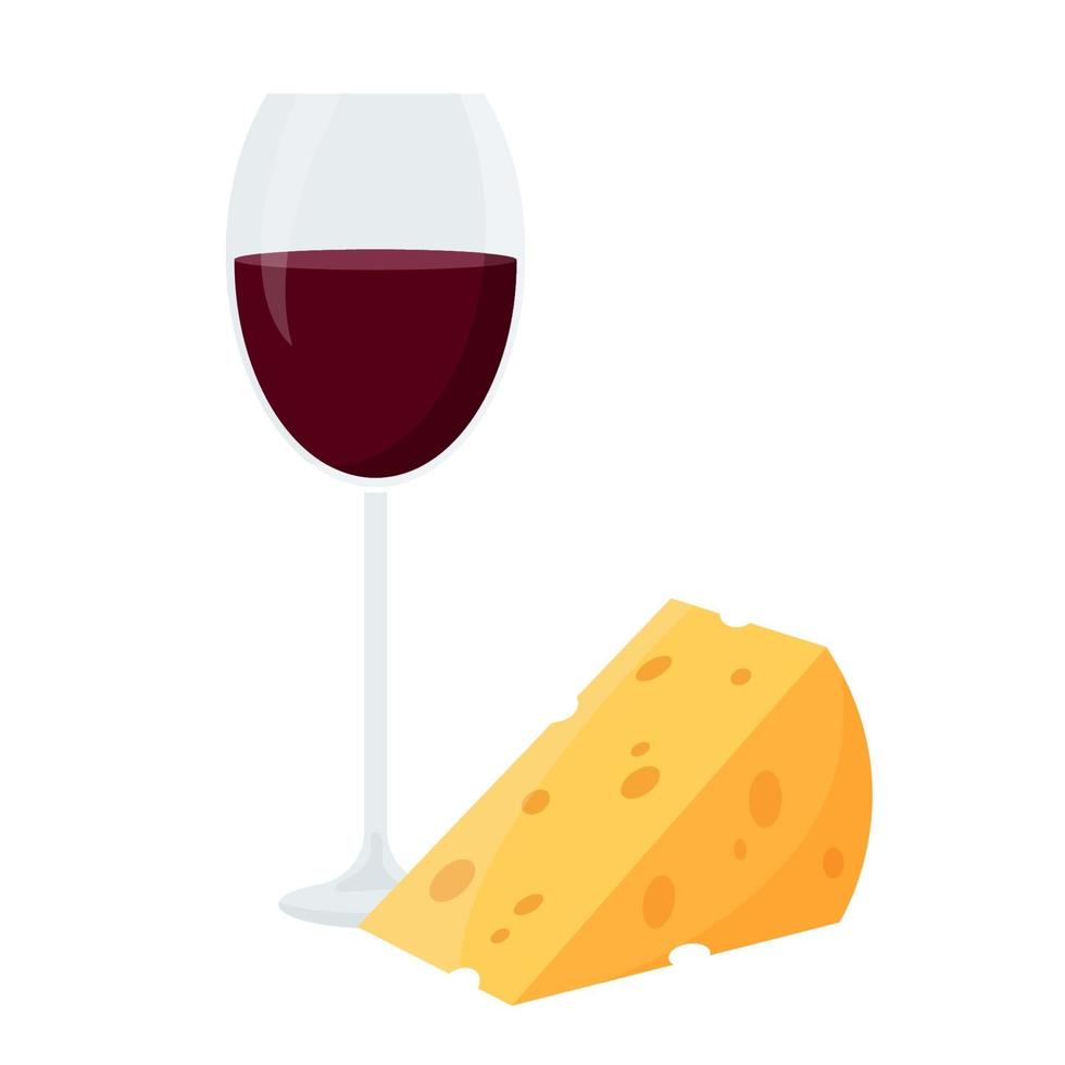 una copa de vino tinto con queso. ilustración vectorial aislado en un fondo blanco. vector