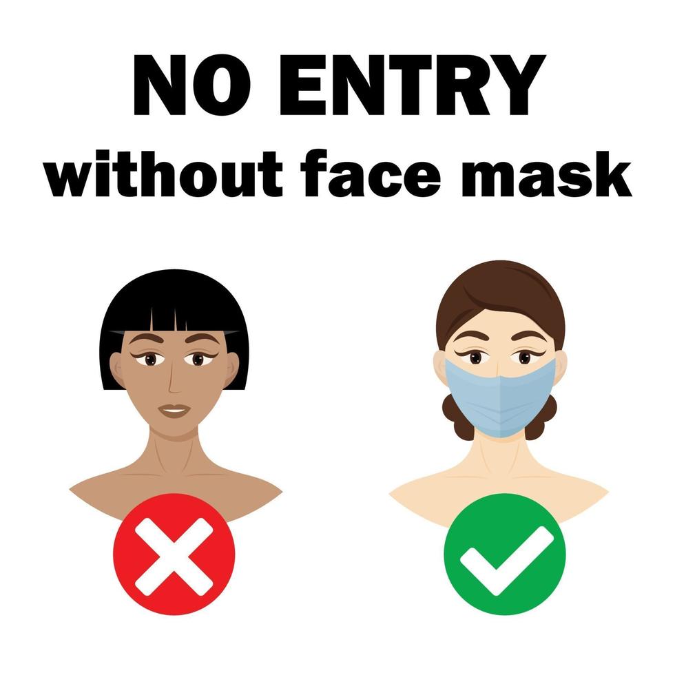 Girls, icon, no entry without face mask. Vector illustrations.