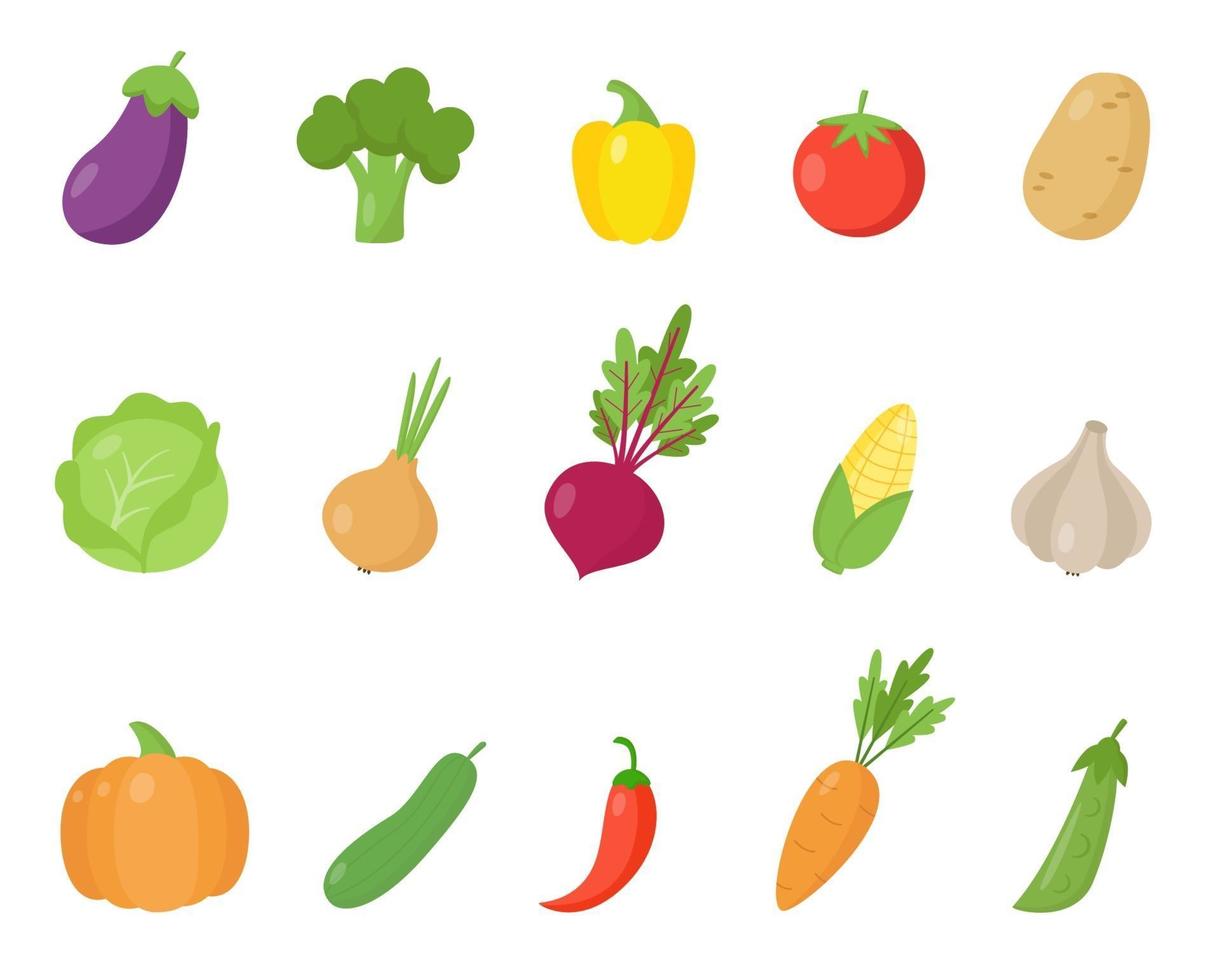 conjunto de verduras de dibujos animados coloridos. recogida de alimentos saludables. vector