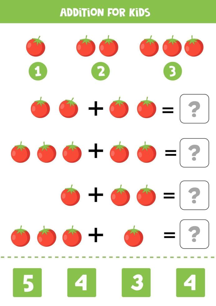 Además para niños con lindos tomates rojos de dibujos animados. vector