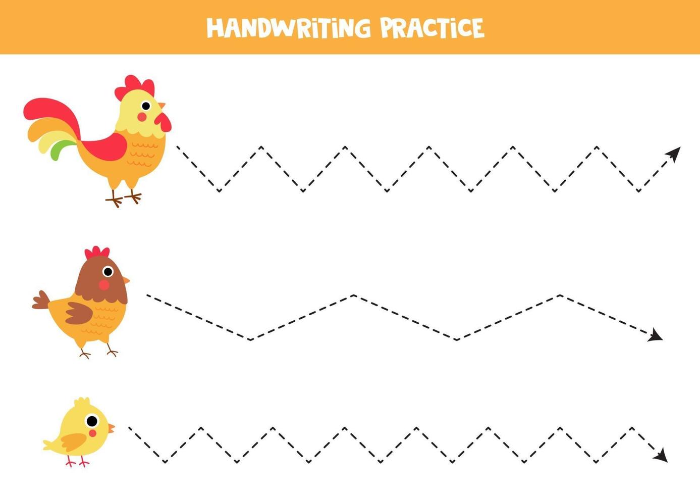 Tracing lines for kids. Cute cartoon farm birds. vector