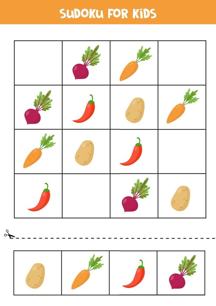 Sudoku for kids with cute kawaii vegetables. 2251072 Vector Art at