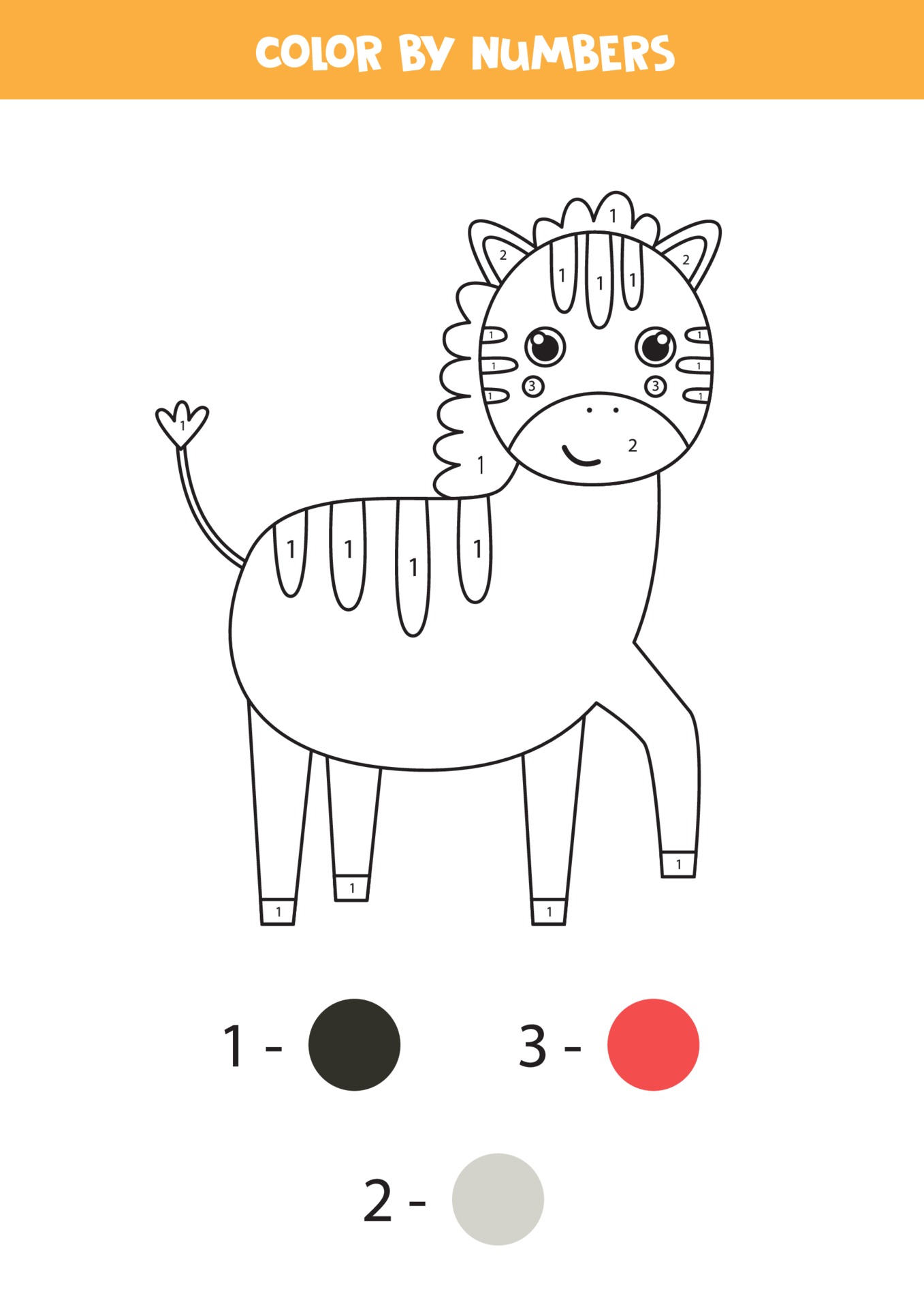 Coloring Page By Numbers For Kids Cute Cartoon Zebra 2251433 Vector Art At Vecteezy