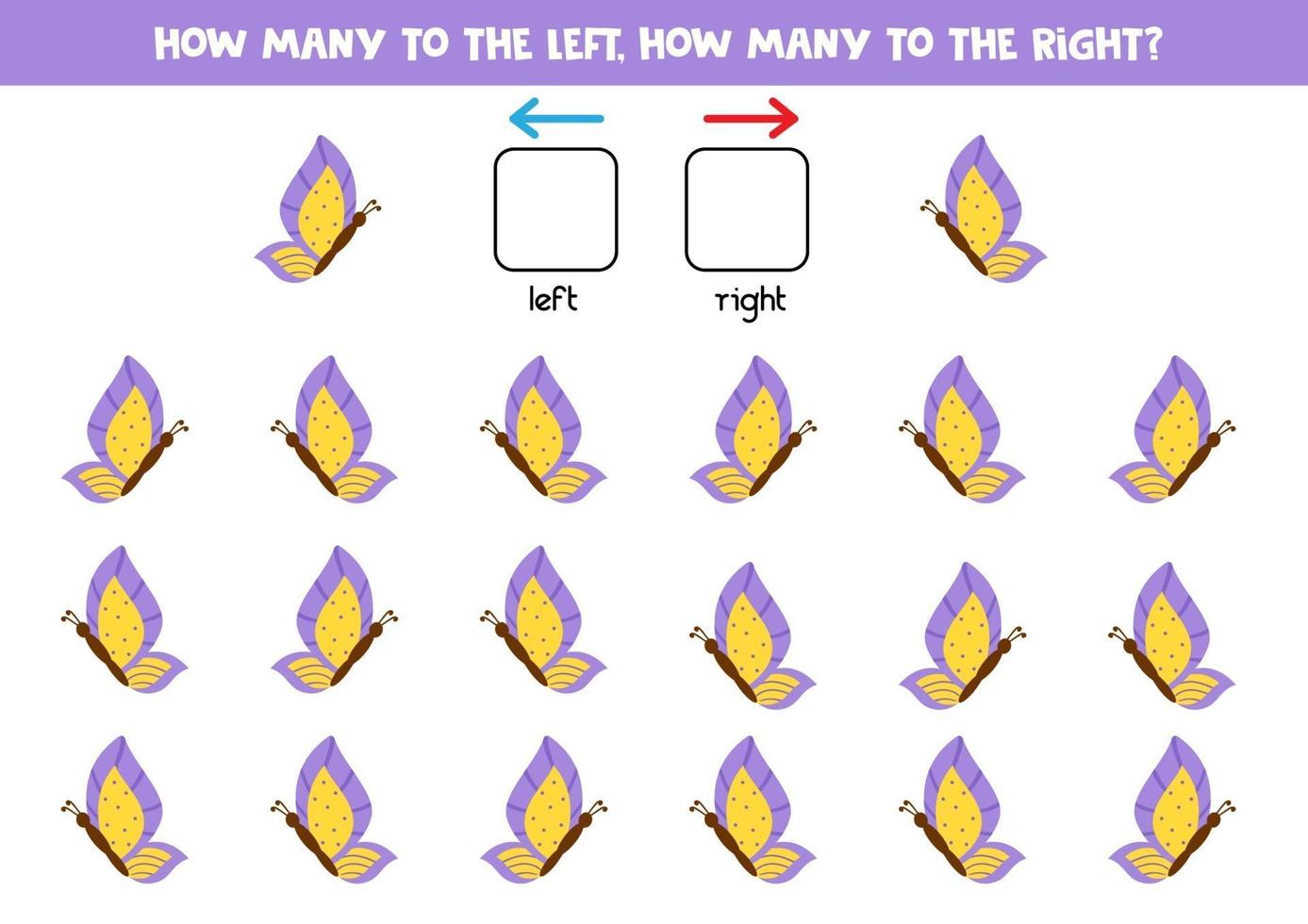 Spatial orientation with cute cartoon flying butterflies. vector