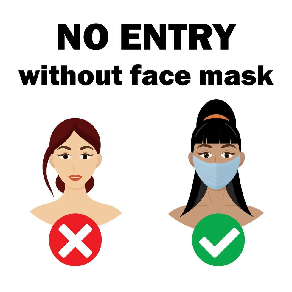 Girls icon, no entry without face mask. Vector illustrations.