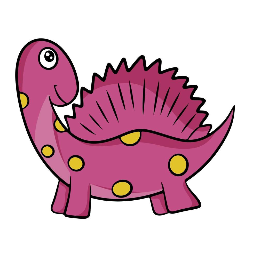 Cute pink dinosaur in cartoon style. Vector illustration isolated on a white background.