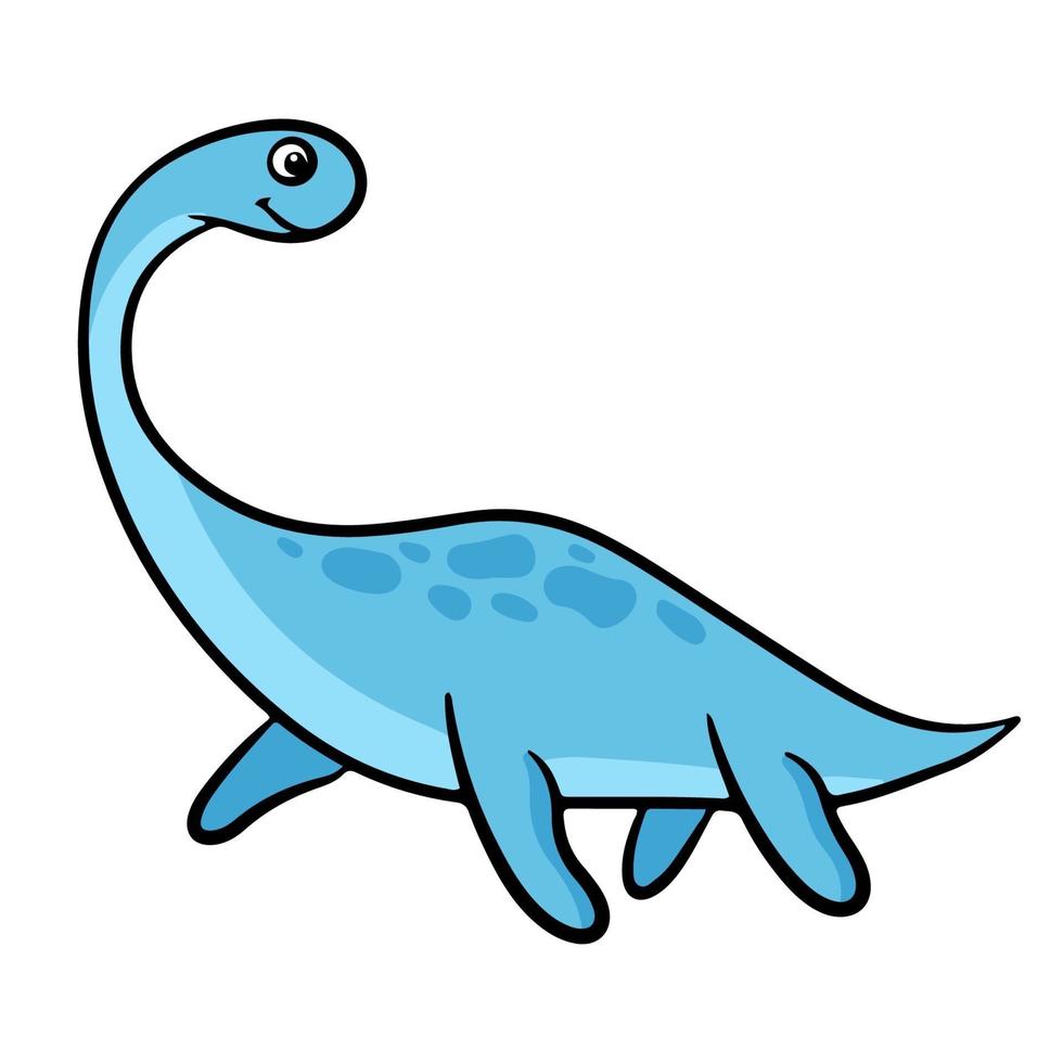 Cute blue dinosaur in cartoon style. Vector illustration isolated on a white background.