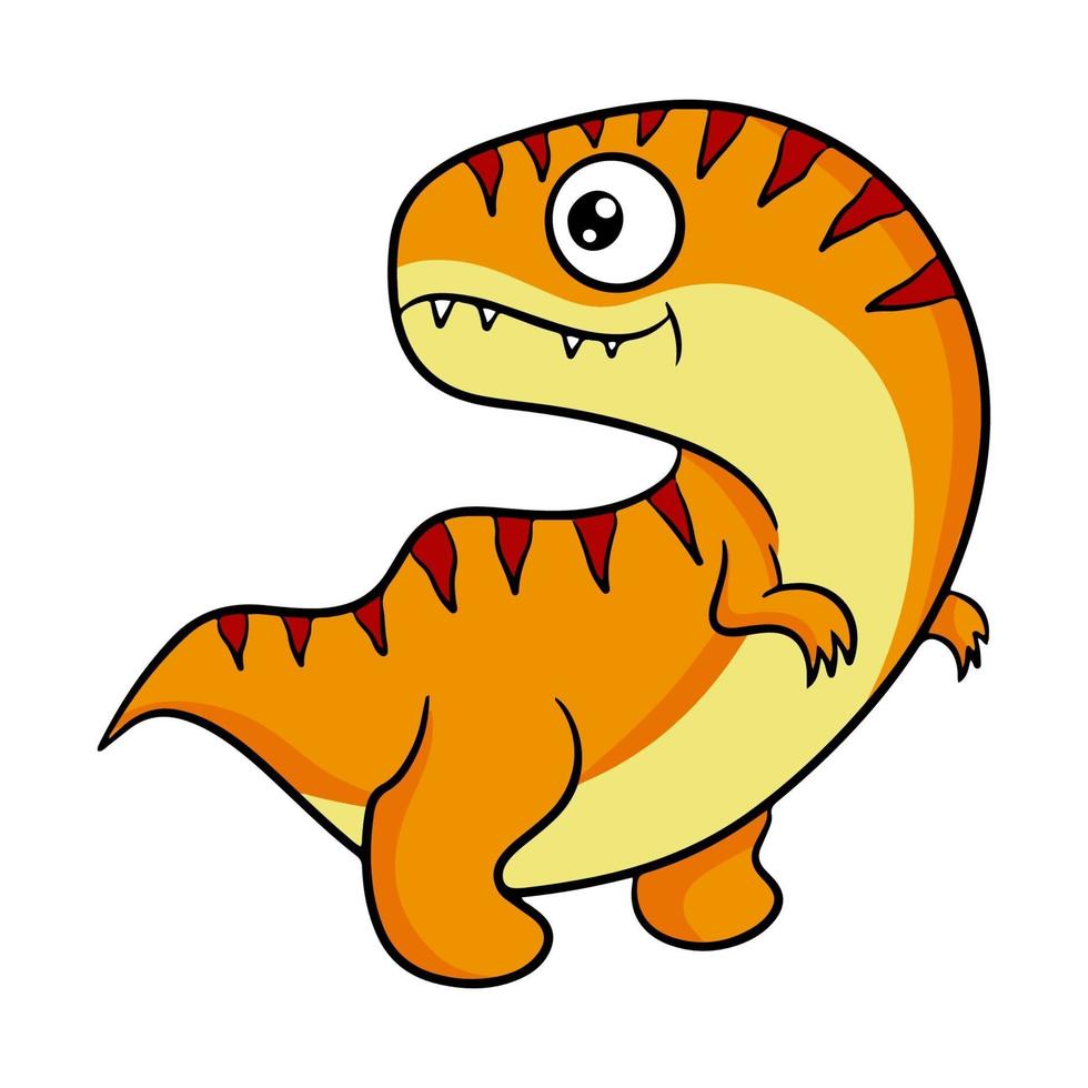 Cute orange dinosaur in cartoon style. Vector illustration isolated on a white background.