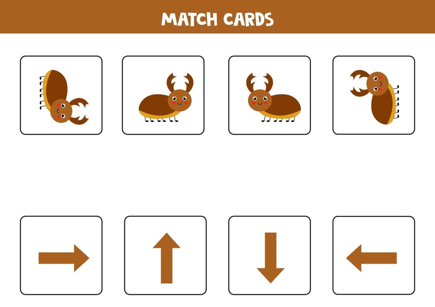 Left, right, up or down. Spatial orientation with cute stag beetle. vector