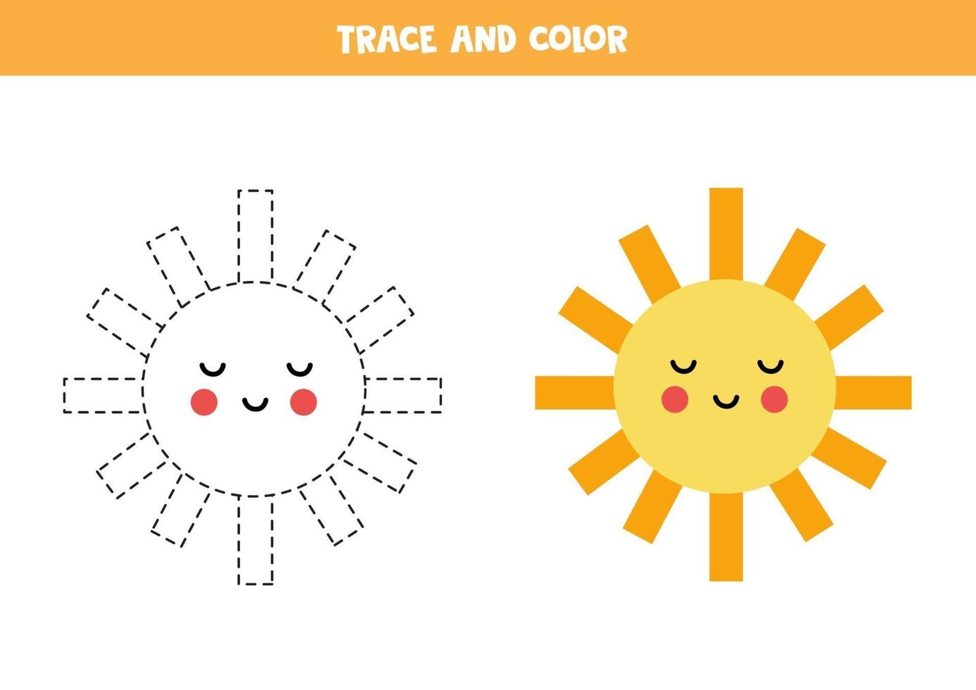 trazar y colorear lindo sol. hoja de trabajo para niños. vector