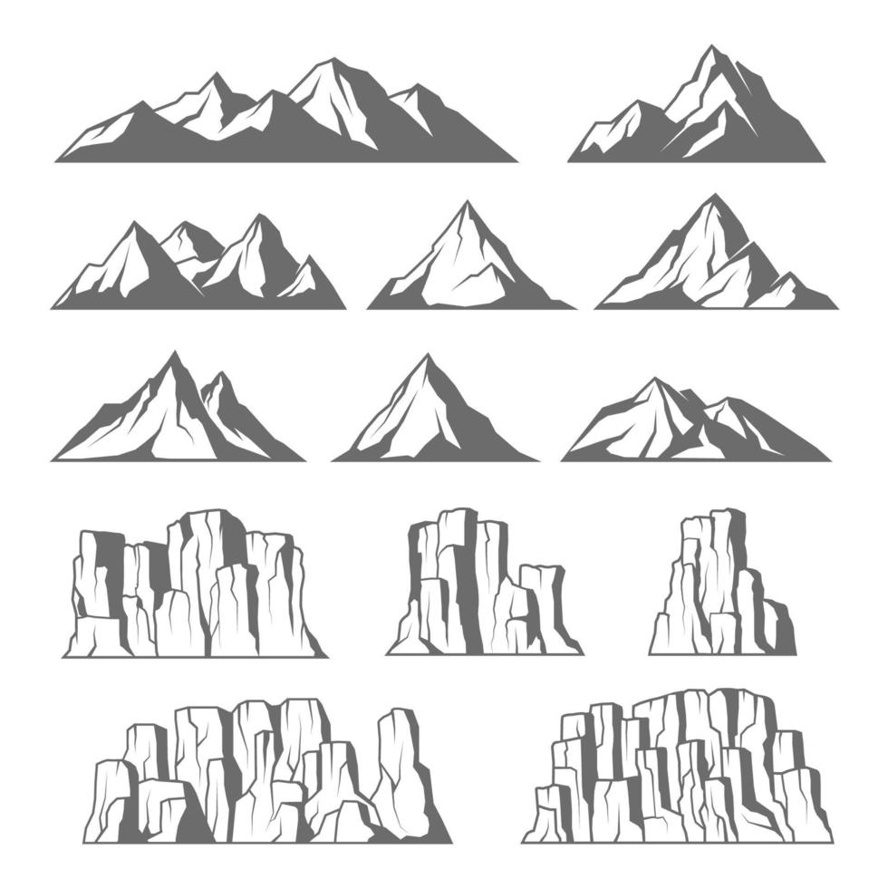iconos de montañas y acantilados vector