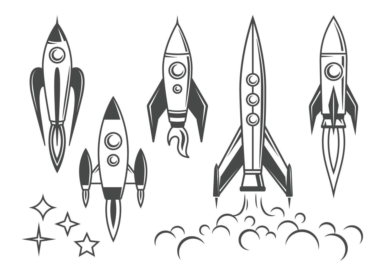 Rocket Icons, Vintage-Style Illustrations vector