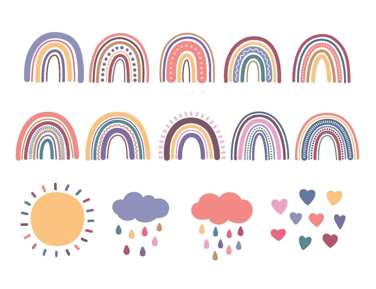 conjunto de arco iris, ilustraciones de boho vector