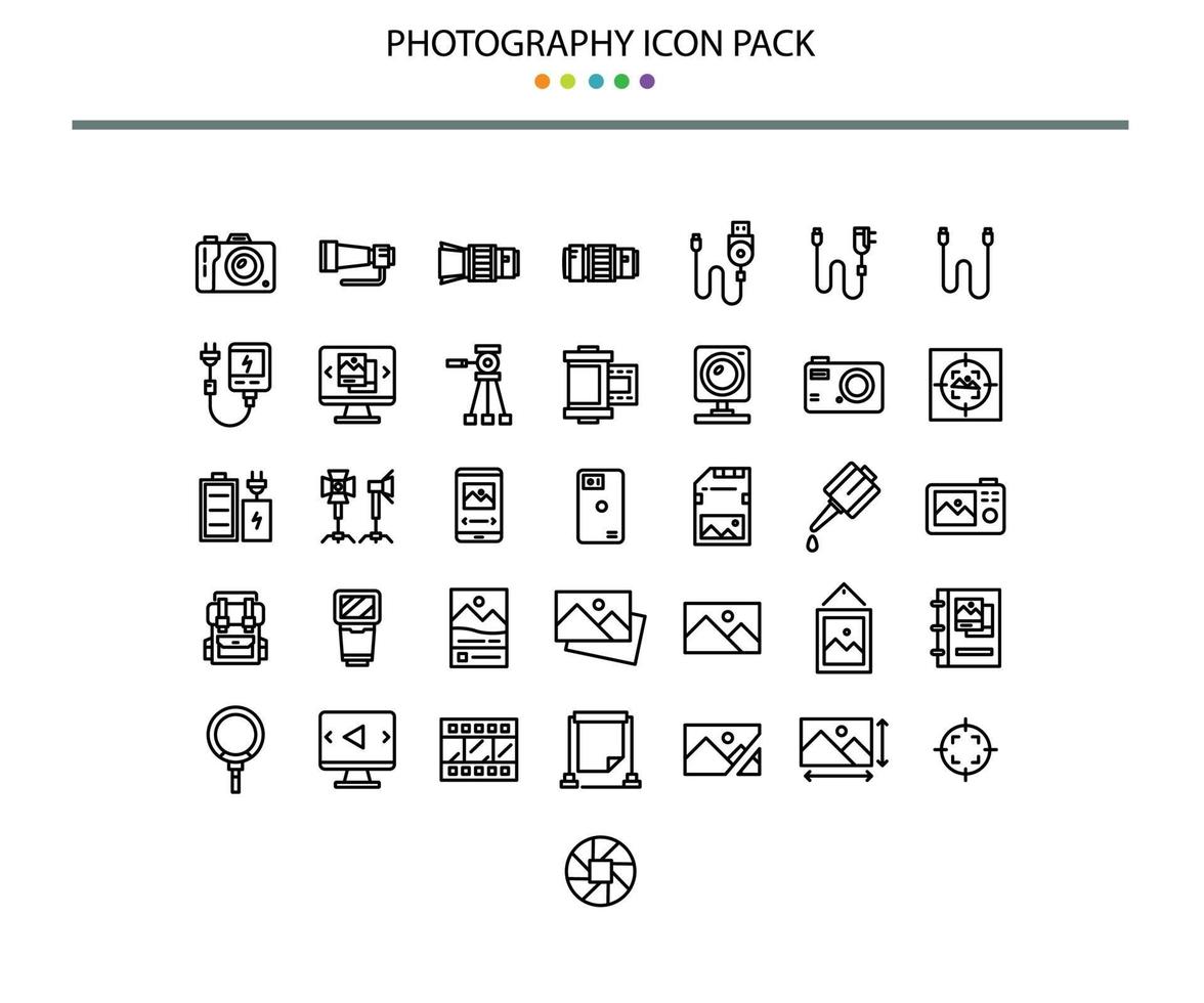 conjunto de iconos de fotografía estilo de contorno vector