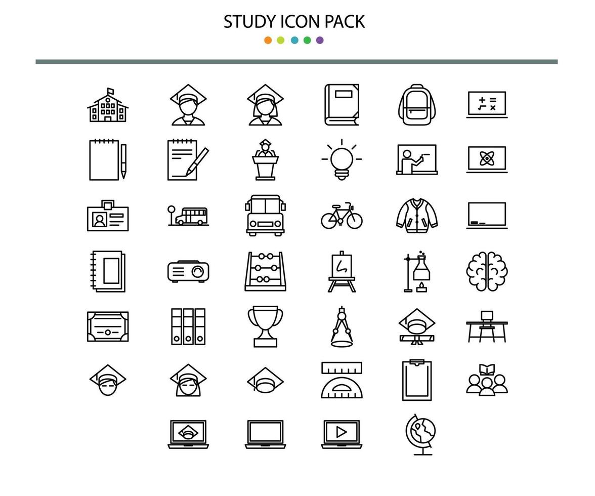 Study icon set outline style vector
