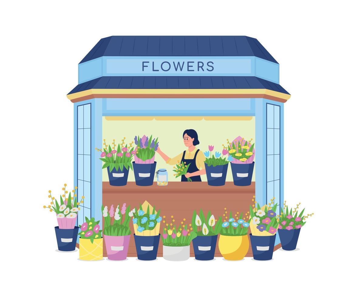 floristería en kiosco de flores color plano vector de carácter detallado