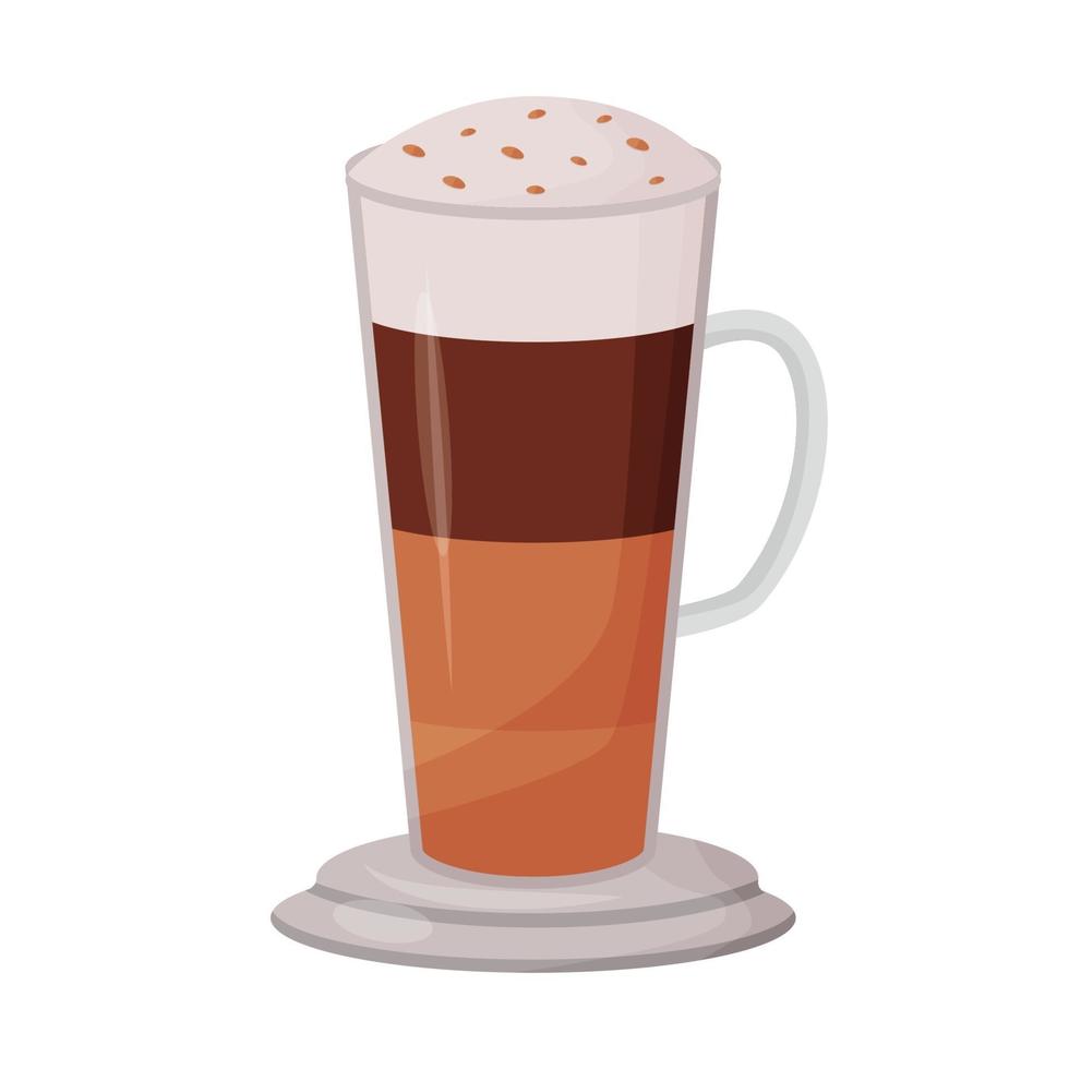 Ilustración de vector de dibujos animados de café en capas. objeto de color plano moka. bebida dulce de postre con cobertura. menú de cócteles con cafeína. Caramel Macchiato. Frappuccino aislado sobre fondo blanco.