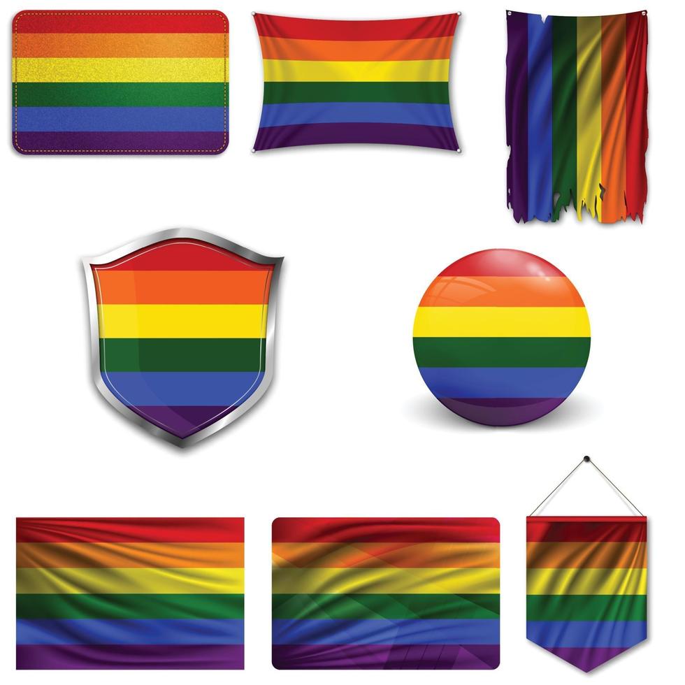 Set of the LGBT flag in different designs. vector
