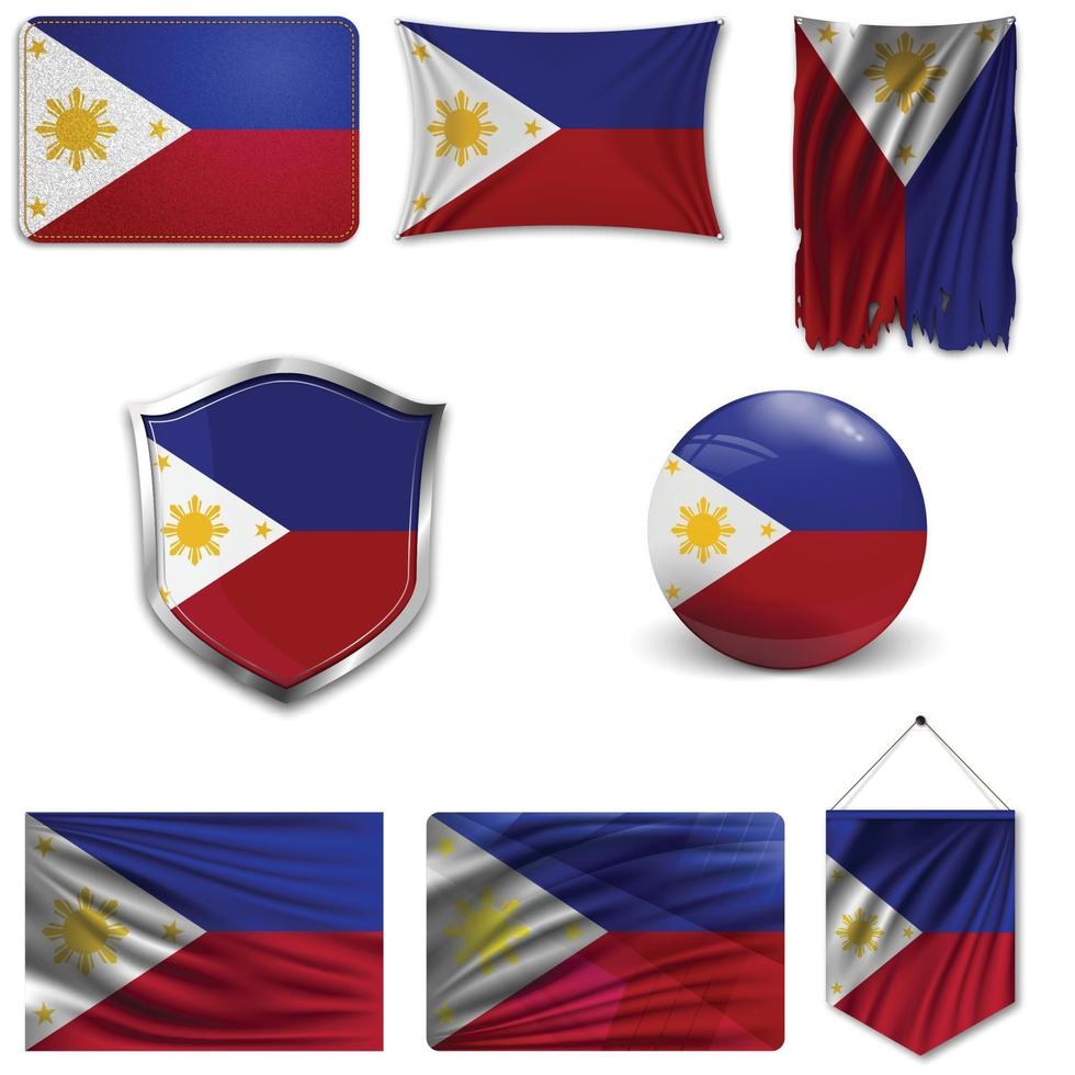 Set Of The National Flag Of Philippines In Different Designs On A White Background Realistic Vector Illustration Vector Art At Vecteezy