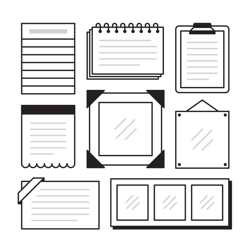 Set of different note papers on isolated background. Vector illustration