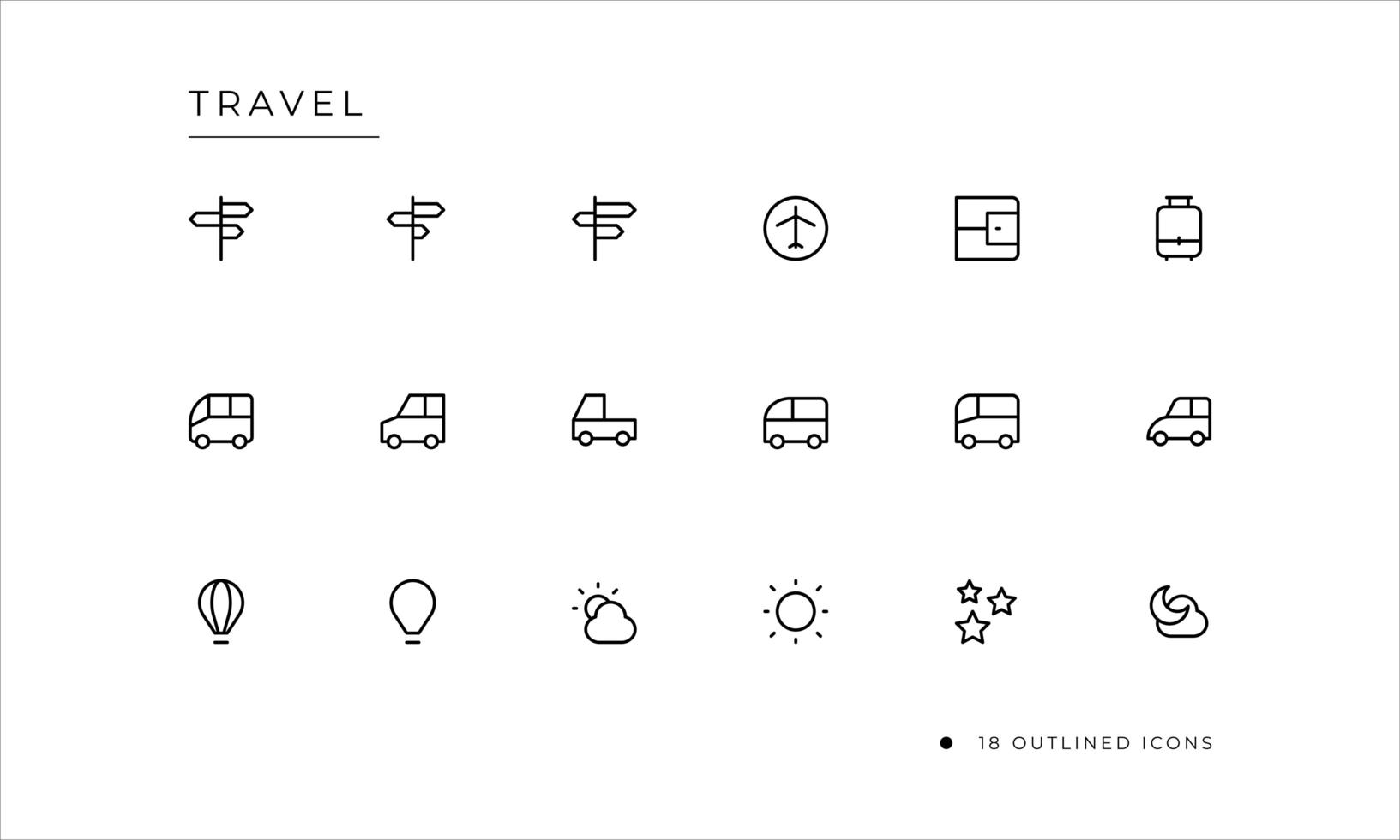 Travel icon set with outlined style vector