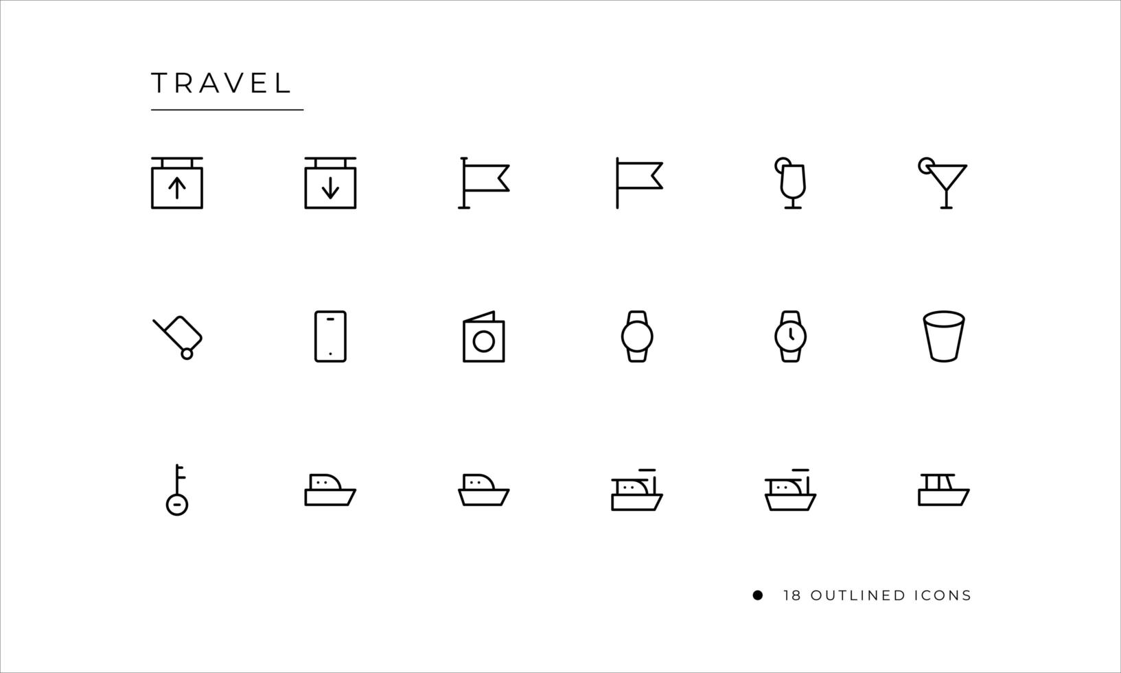 Travel icon set with outlined style vector