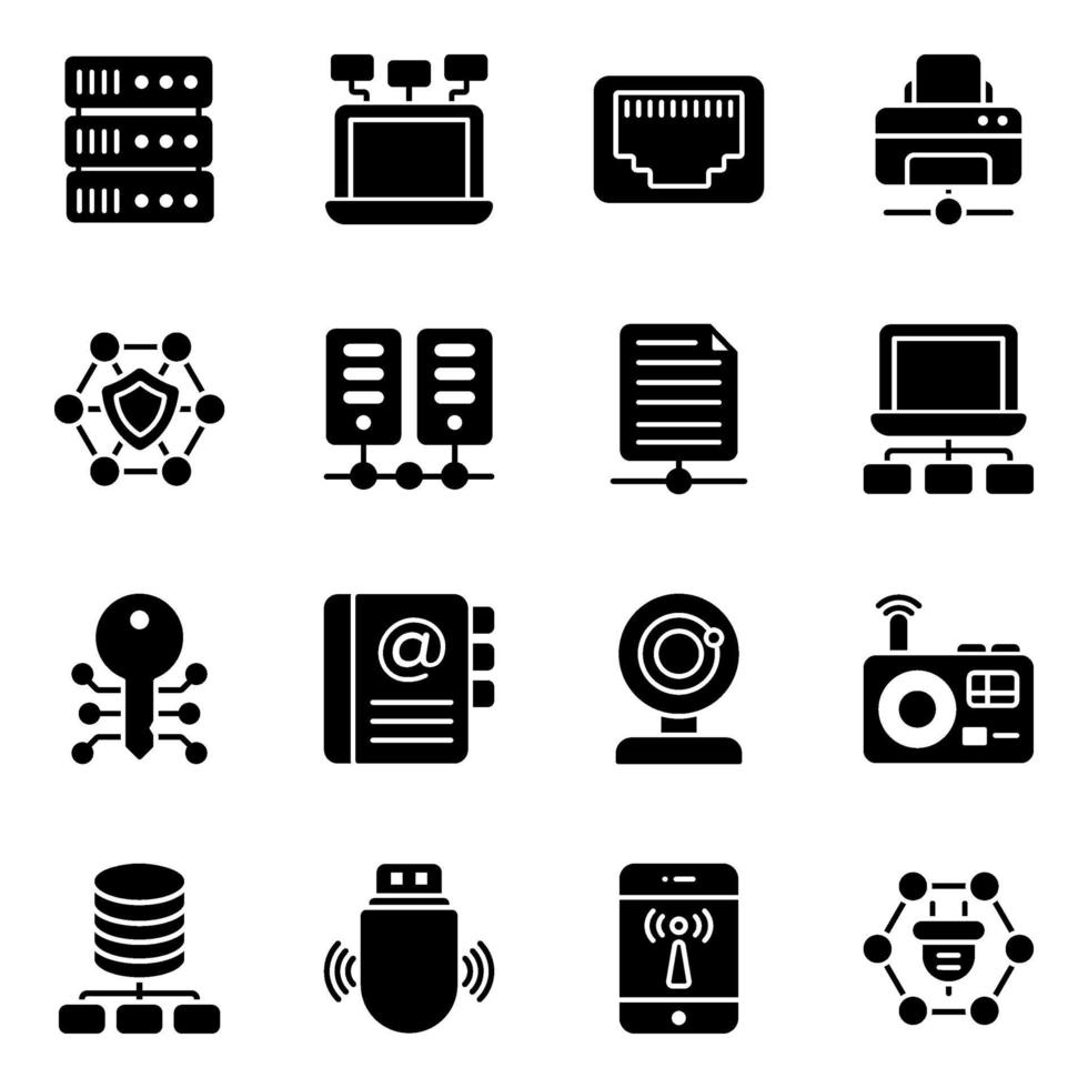 conjunto de iconos de red y tecnología vector