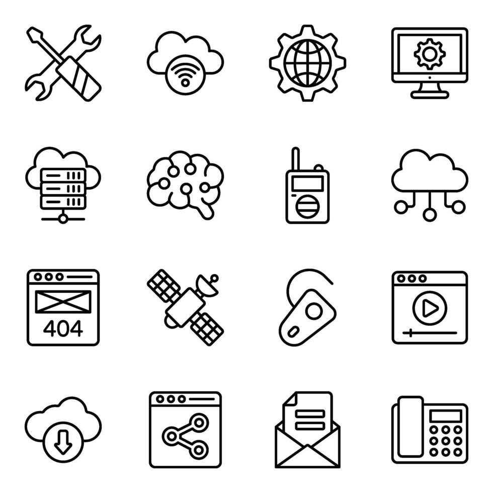 conjunto de iconos de red y tecnología vector